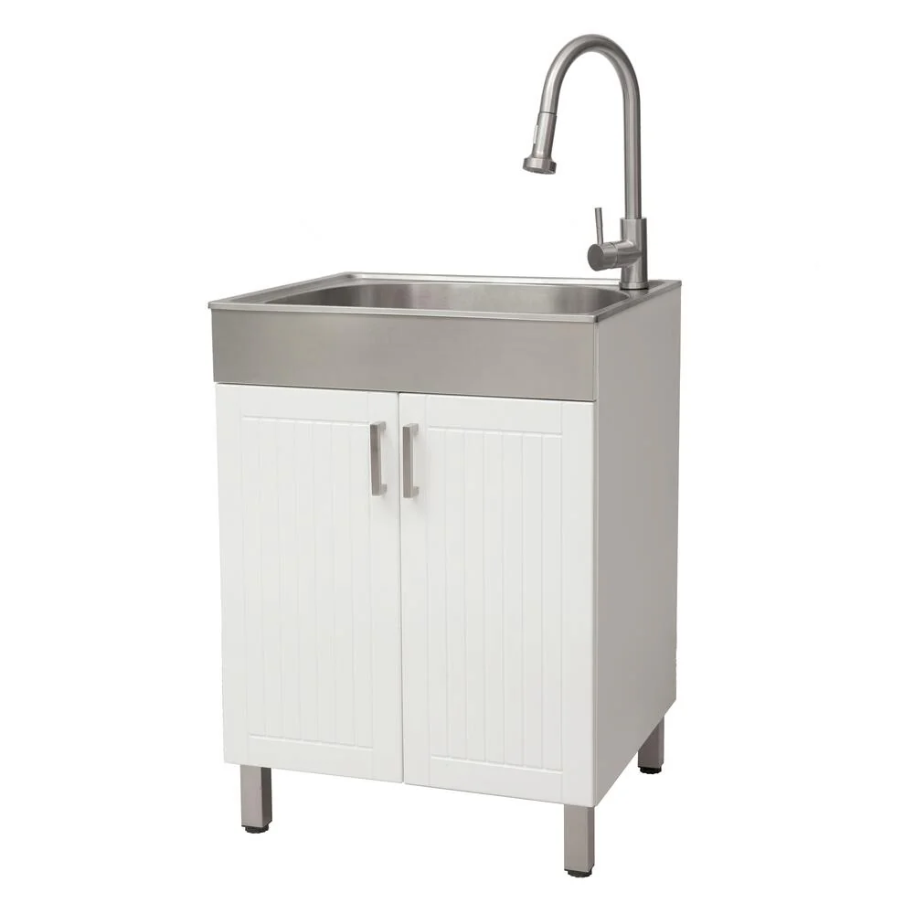 Tuscany 24" White Cabinet & Stainless Steel Laundry Sink with Faucet