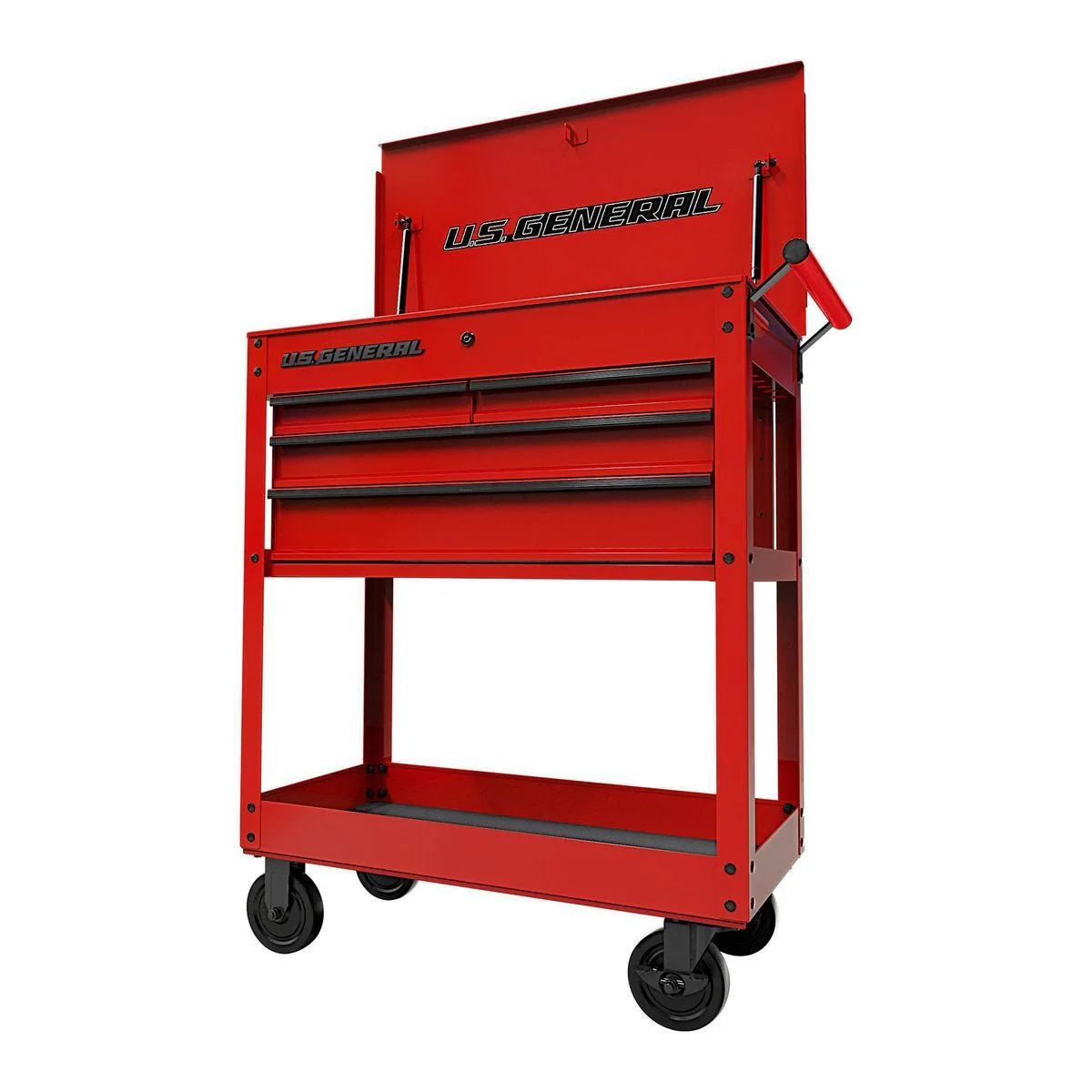 U.S. General 30 in. 4-Drawer Tech Cart, Red