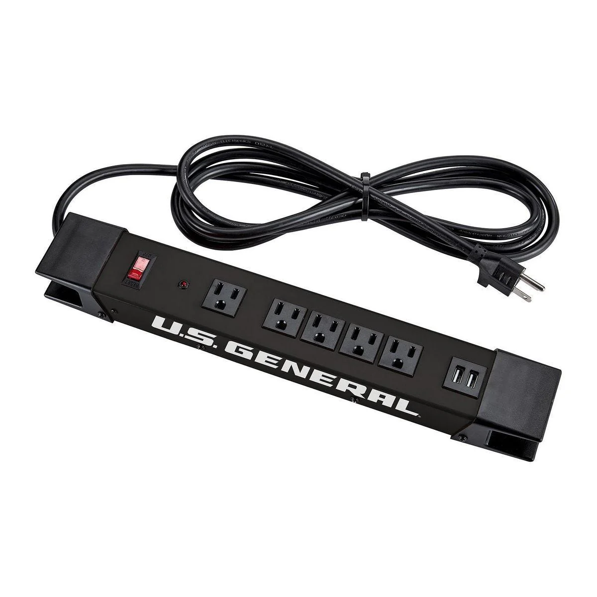 U.S. GENERAL 5-Outlet Magnetic Power Strip with Metal Housing and 2 USB Ports, Black