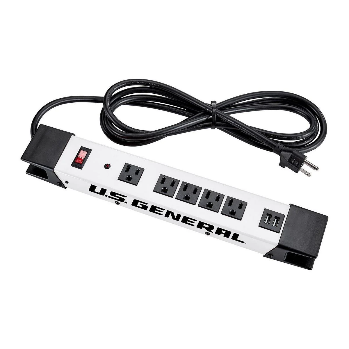 U.S. GENERAL 5-Outlet Magnetic Power Strip with Metal Housing and 2 USB Ports, White
