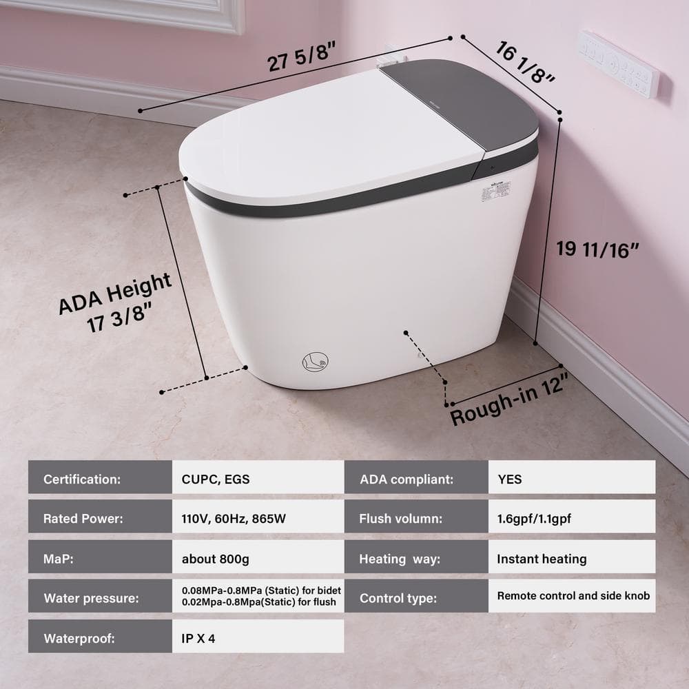 Unbranded 1.6/1.1 GPF ADA Smart Toilet Bidet with Auto Open/Close & UV-C Disinfection - Image 4