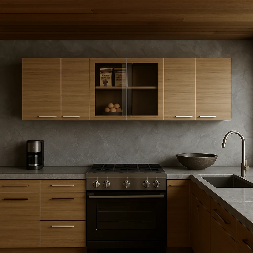 Unbranded 59 in. Wall Kitchen Cabinet with Glass Doors, Natural Oak Finish - Image 3