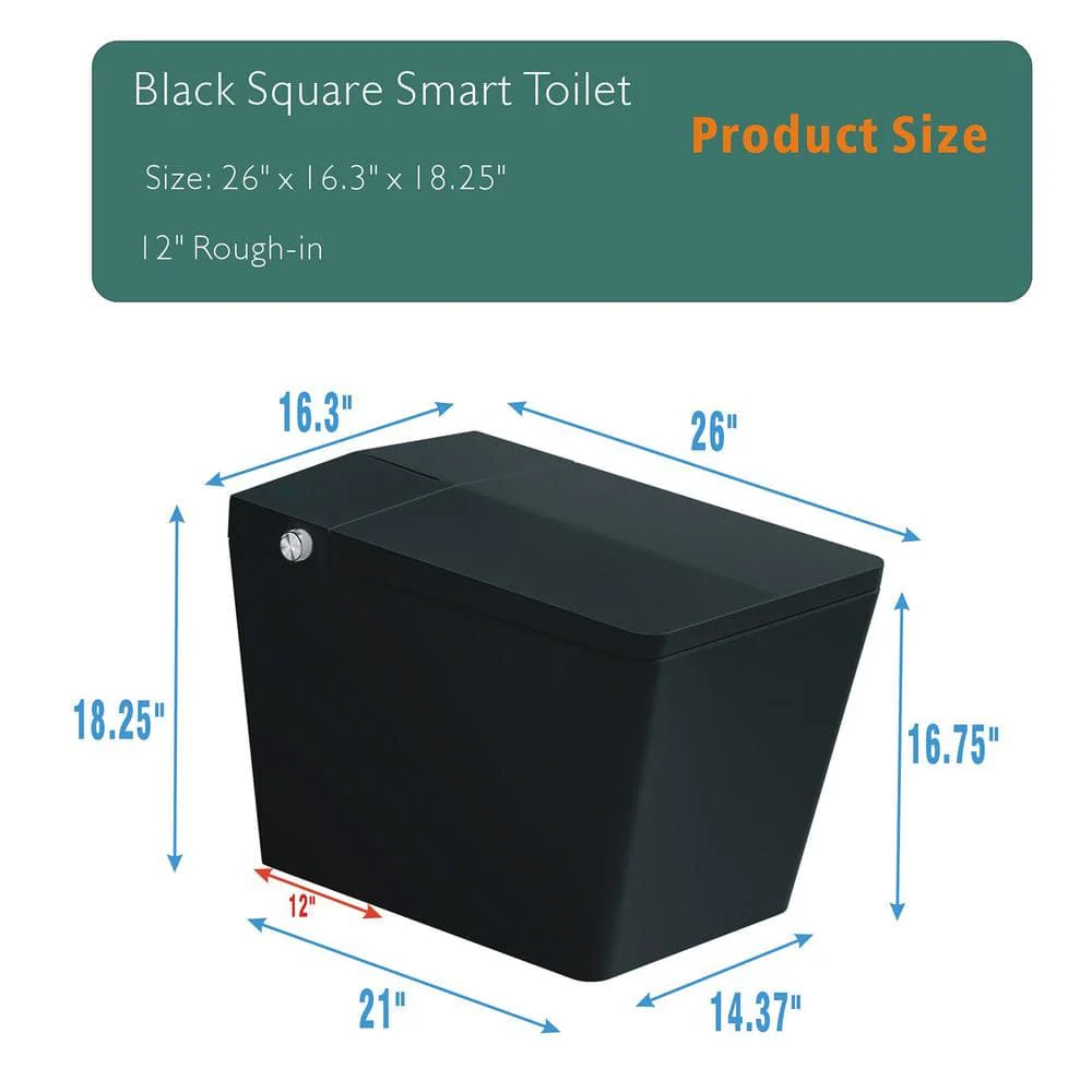 Unbranded Black Square Bidet Toilet with Heated Seat and Remote - Image 10