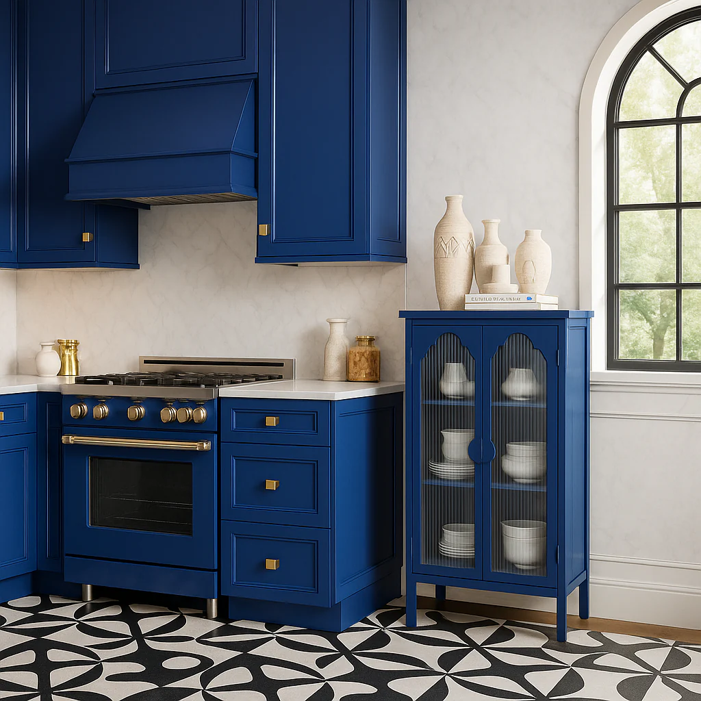 Unbranded Blue Glass Door Kitchen Cabinet - 25.99 in. W x 13.39 in. D x 42.72 in. H - Image 2
