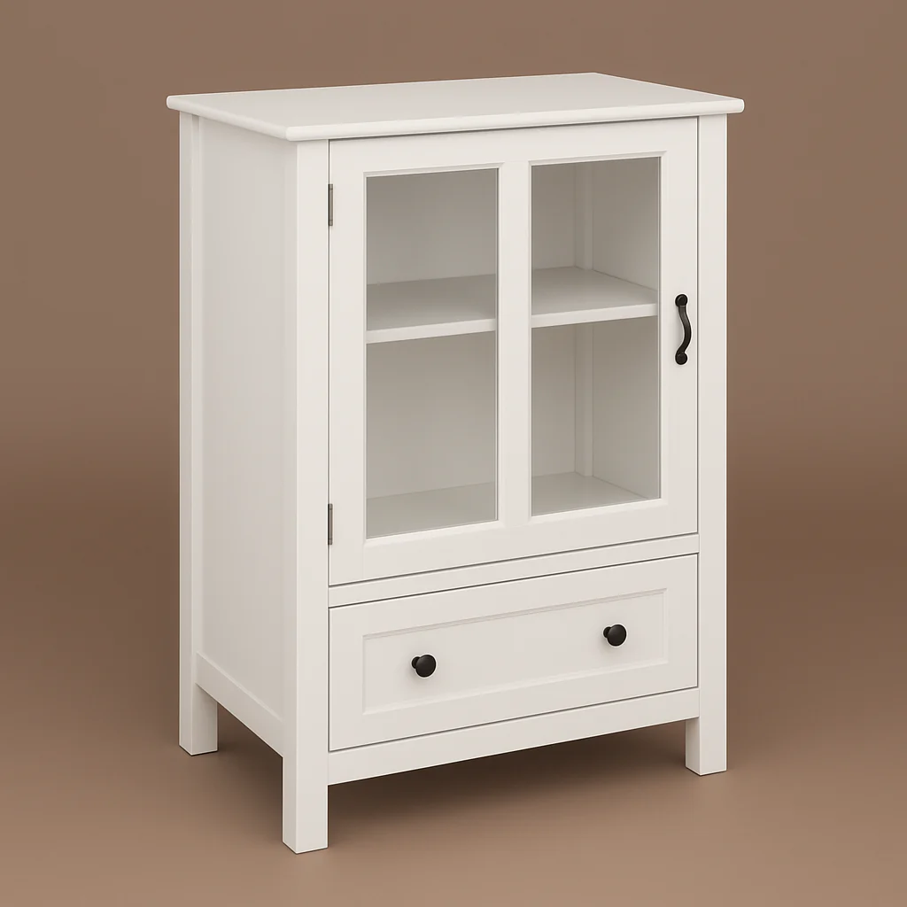 Unbranded Buffet Storage Cabinet with Glass Doors and Bell Handle, White