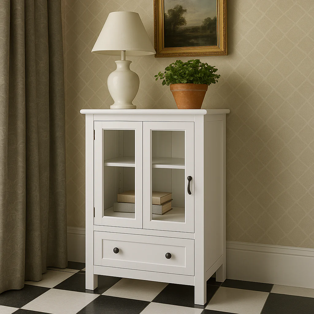 Unbranded Buffet Storage Cabinet with Glass Doors and Bell Handle, White - Image 4