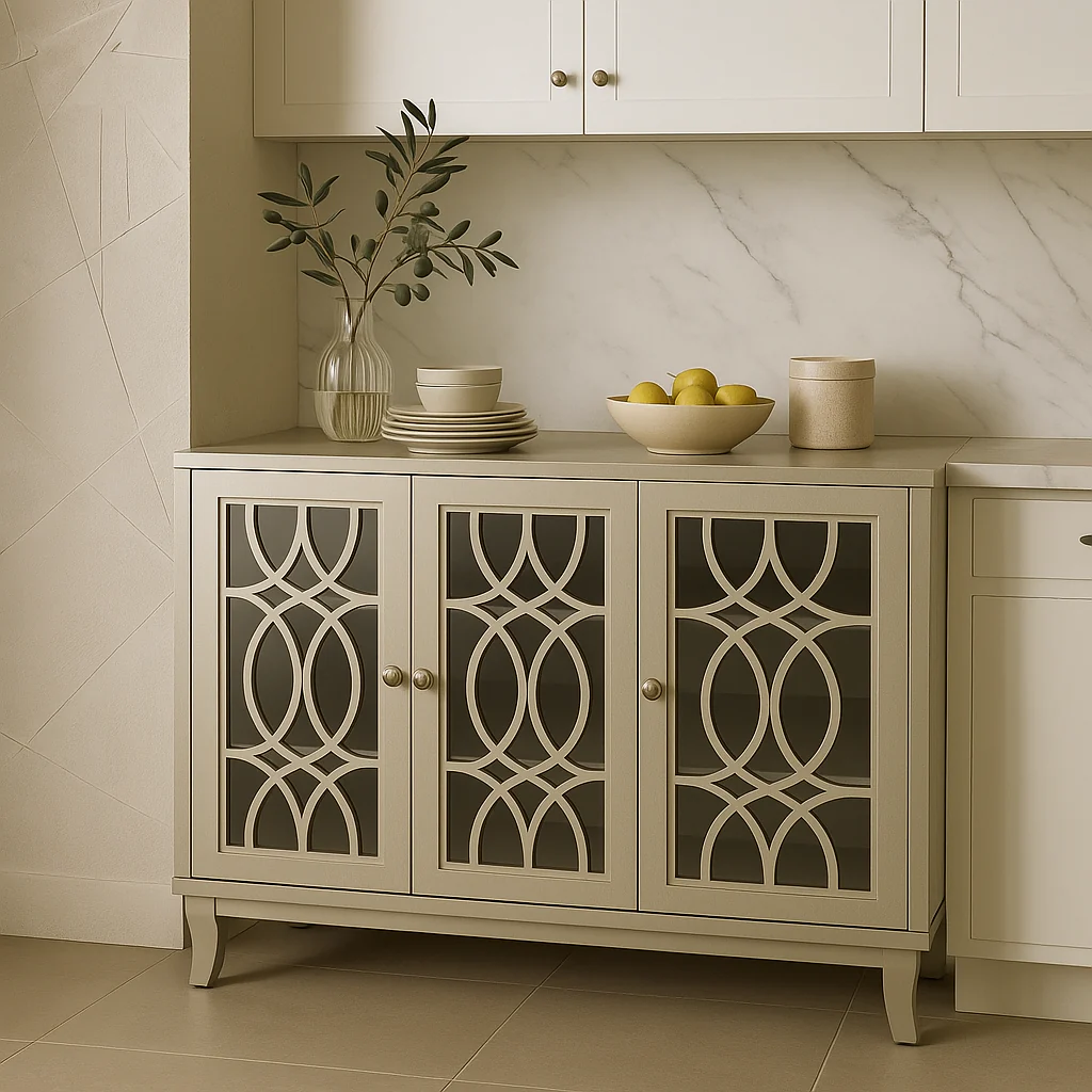 Unbranded Champagne MDF Floor Kitchen Cabinet with Glass Doors - 47.2 in. W x 15.6 in. D x 33.9 in. H - Image 2
