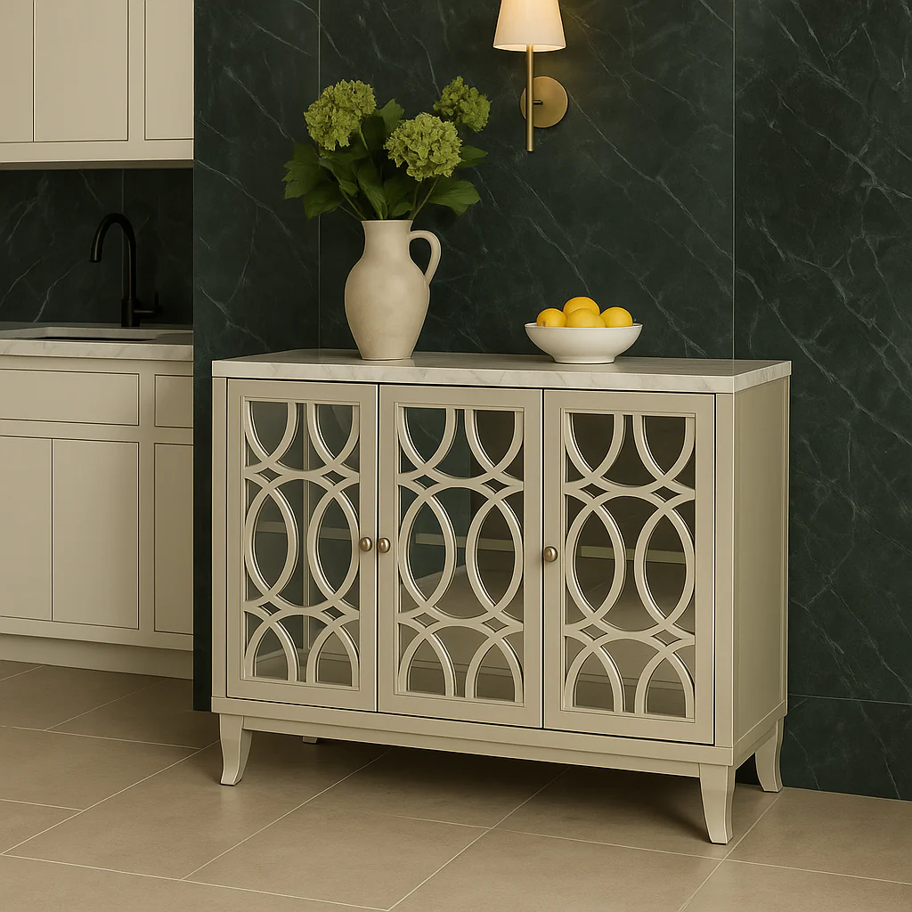 Unbranded Champagne MDF Floor Kitchen Cabinet with Glass Doors - 47.2 in. W x 15.6 in. D x 33.9 in. H - Image 3