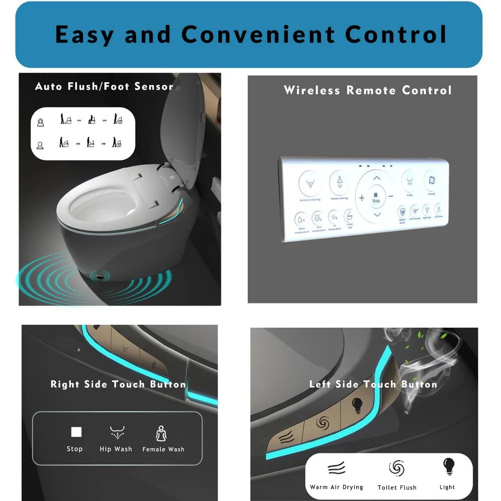 Unbranded Oblong Smart Toilet Bidet in Gray with Advanced Features - Image 7