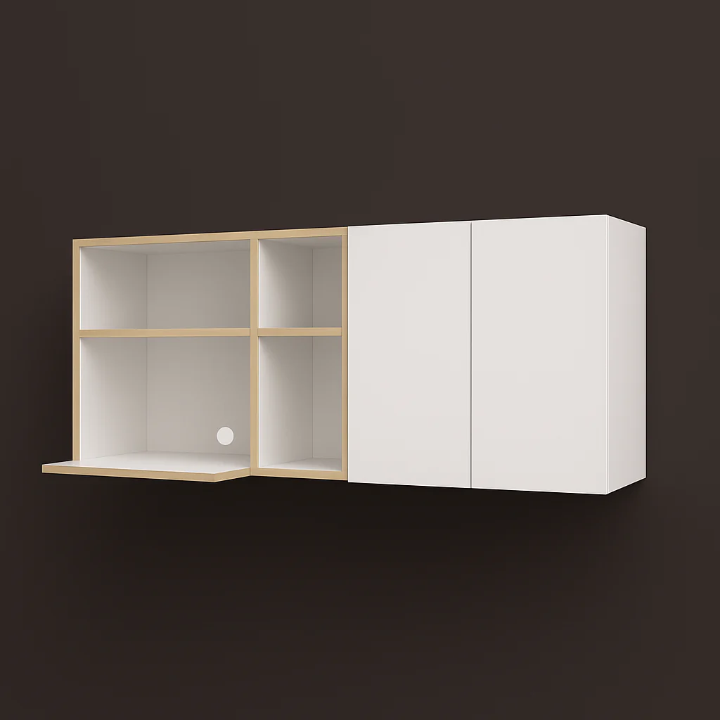 Unbranded Wall-Mount Kitchen Cabinet with Microwave Space, Open Shelf, White