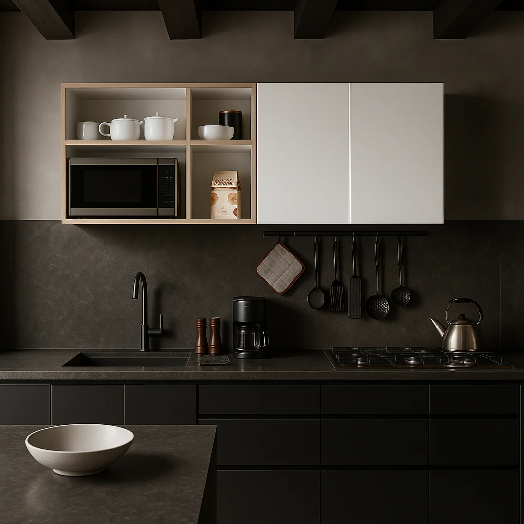 Unbranded Wall-Mount Kitchen Cabinet with Microwave Space, Open Shelf, White - Image 2