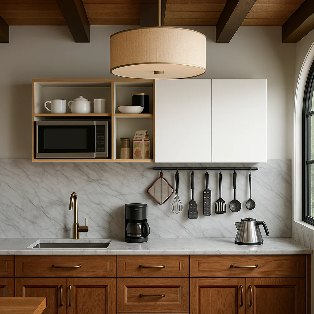 Unbranded Wall-Mount Kitchen Cabinet with Microwave Space, Open Shelf, White - Image 4