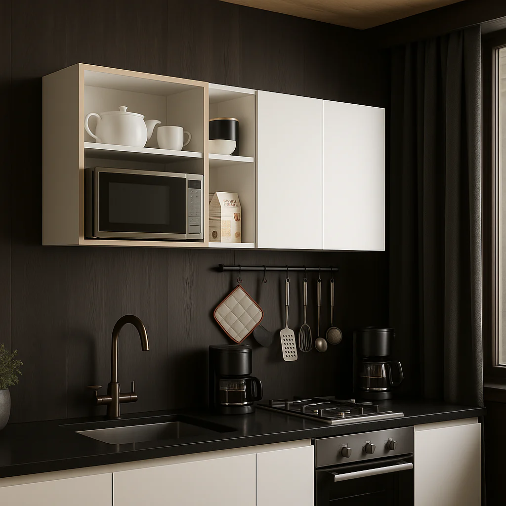 Unbranded Wall-Mount Kitchen Cabinet with Microwave Space, Open Shelf, White - Image 3