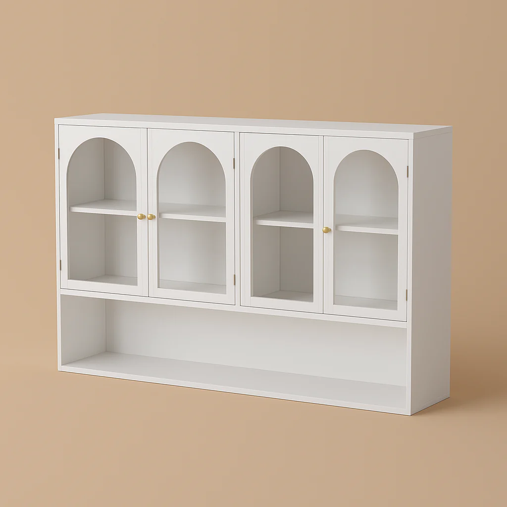 Unbranded Wall-mounted Kitchen Cabinet with Glass Doors, White, 47.25 in. W x 9.05 in. D x 27.55 in. H