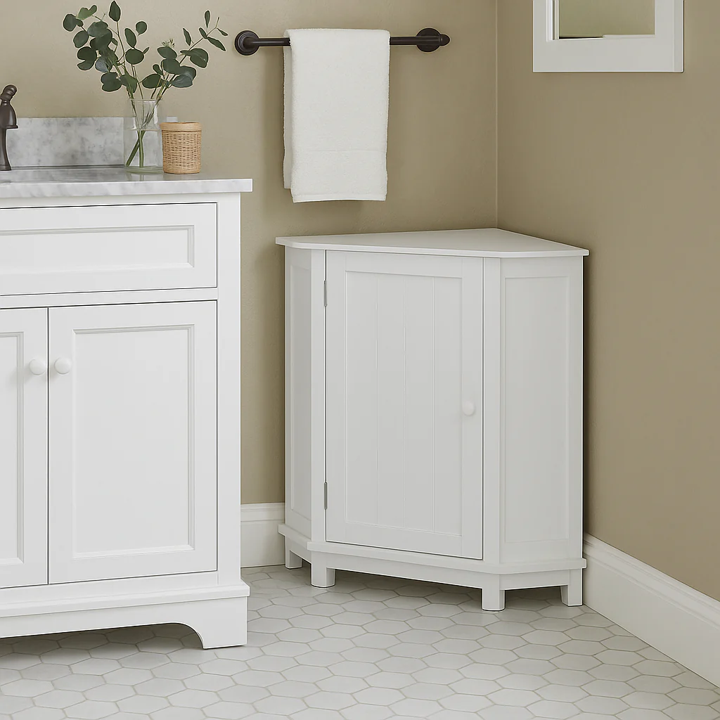 Unbranded White Triangle Corner Bathroom Cabinet with Adjustable Shelf - Image 4