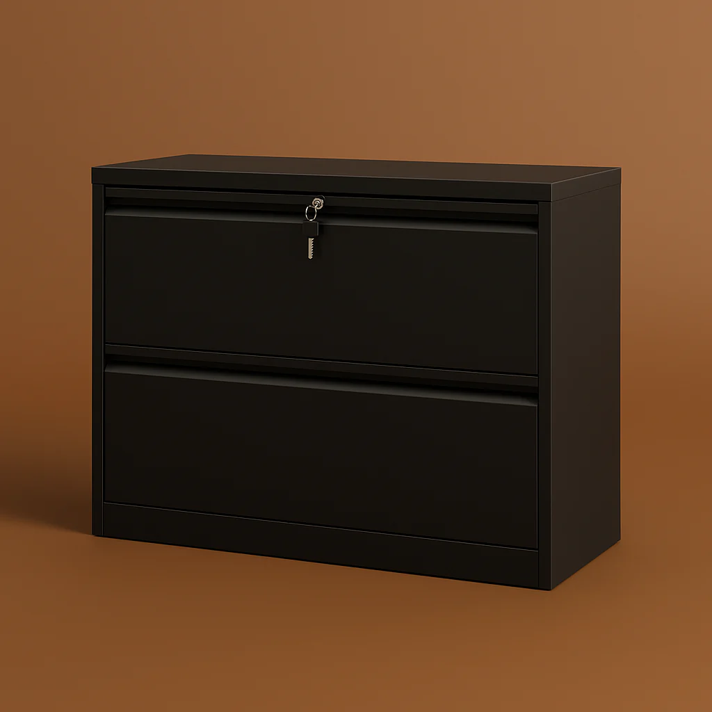 Unbranded Wide Lateral File Cabinet with 2 Drawers, Black