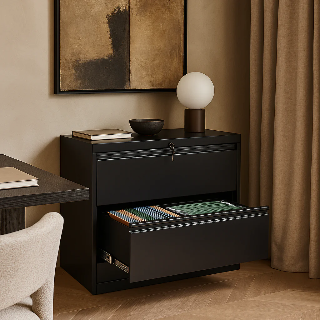 Unbranded Wide Lateral File Cabinet with 2 Drawers, Black - Image 2