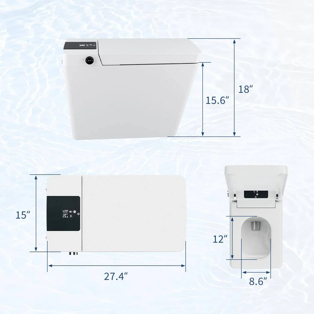 UPIKER 1-Piece Square Bidet Toilet with Heated Seat and Auto Flush, White - Image 5