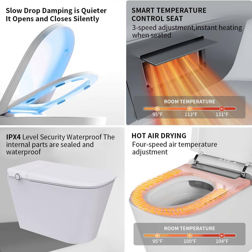 UPIKER 12" 1-piece Smart Elongated Toilet with Heated Seat and Auto Flush - Image 10