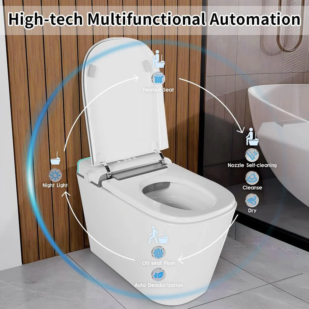UPIKER 12" 1-piece Smart Elongated Toilet with Heated Seat and Auto Flush - Image 7