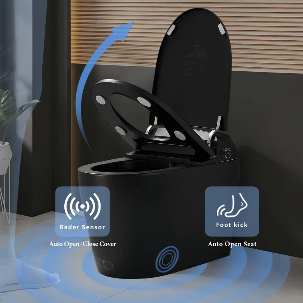 UPIKER 12-in-1 Elongated Bidet Toilet in Black with Heated Seat and Auto Flush - Image 8