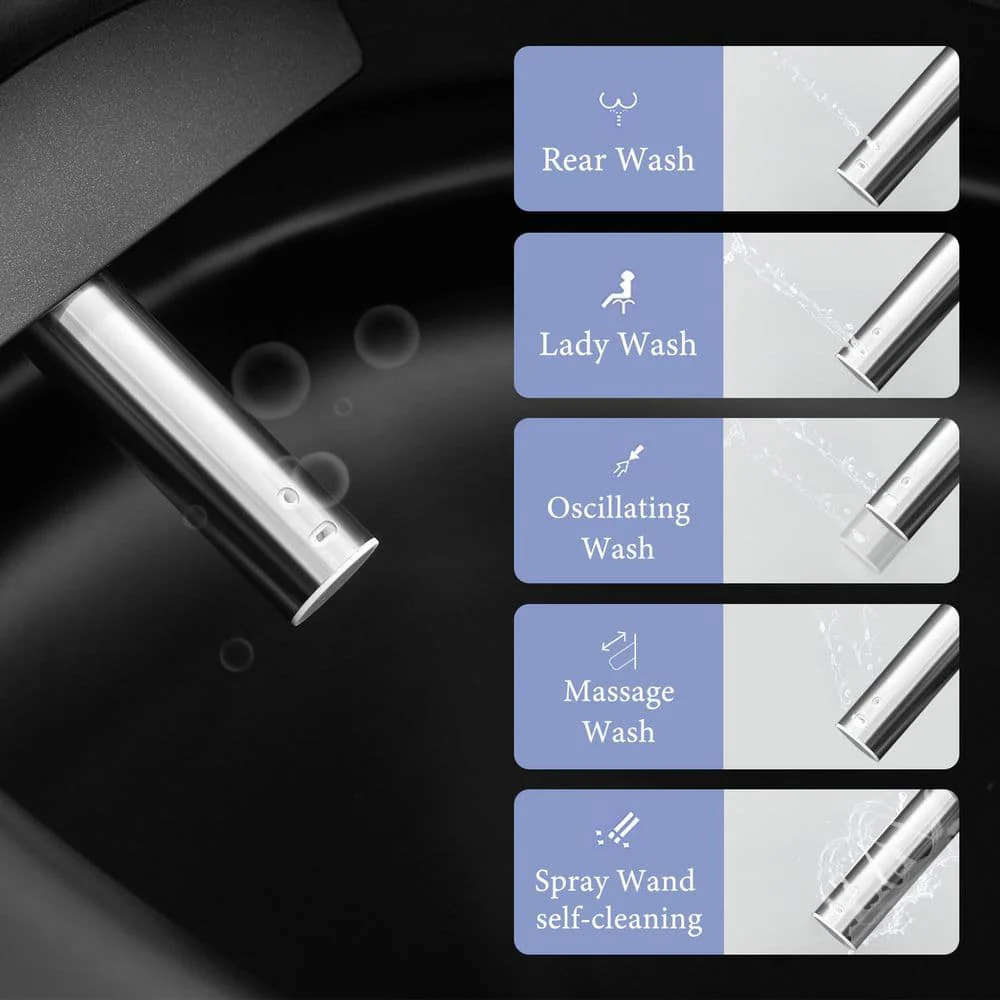UPIKER 12-in-1 Elongated Bidet Toilet in Black with Heated Seat and Auto Flush - Image 9