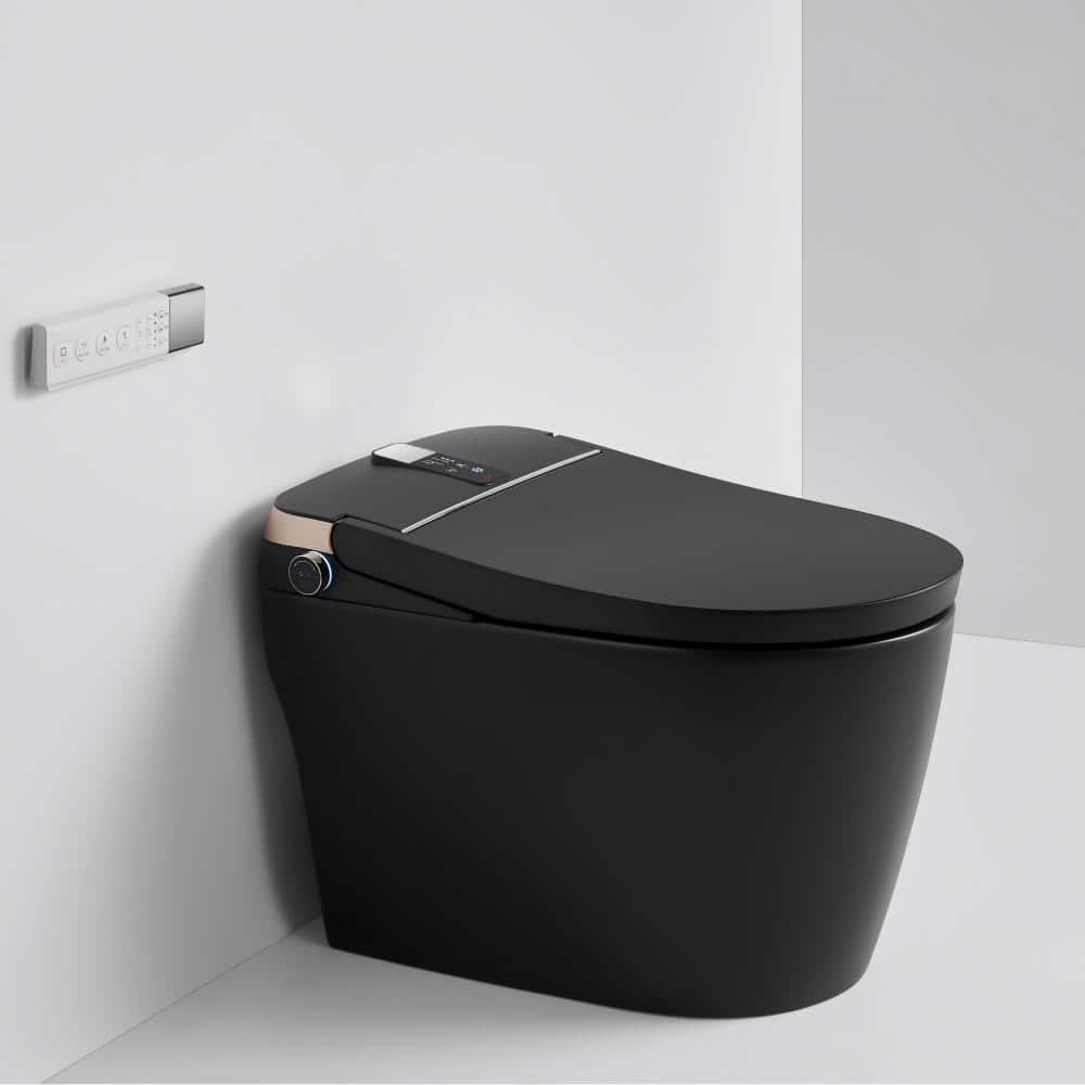 UPIKER 12 in 1-Piece 1.28 GPF Elongated Toilet in Matte Black with Heated Seat and Auto Flush