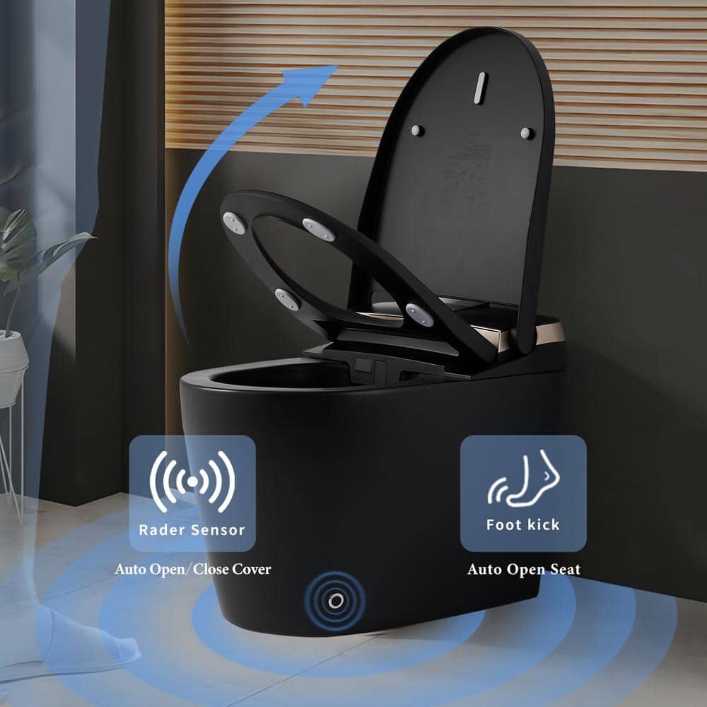 UPIKER 12 in 1-Piece 1.28 GPF Elongated Toilet in Matte Black with Heated Seat and Auto Flush - Image 3