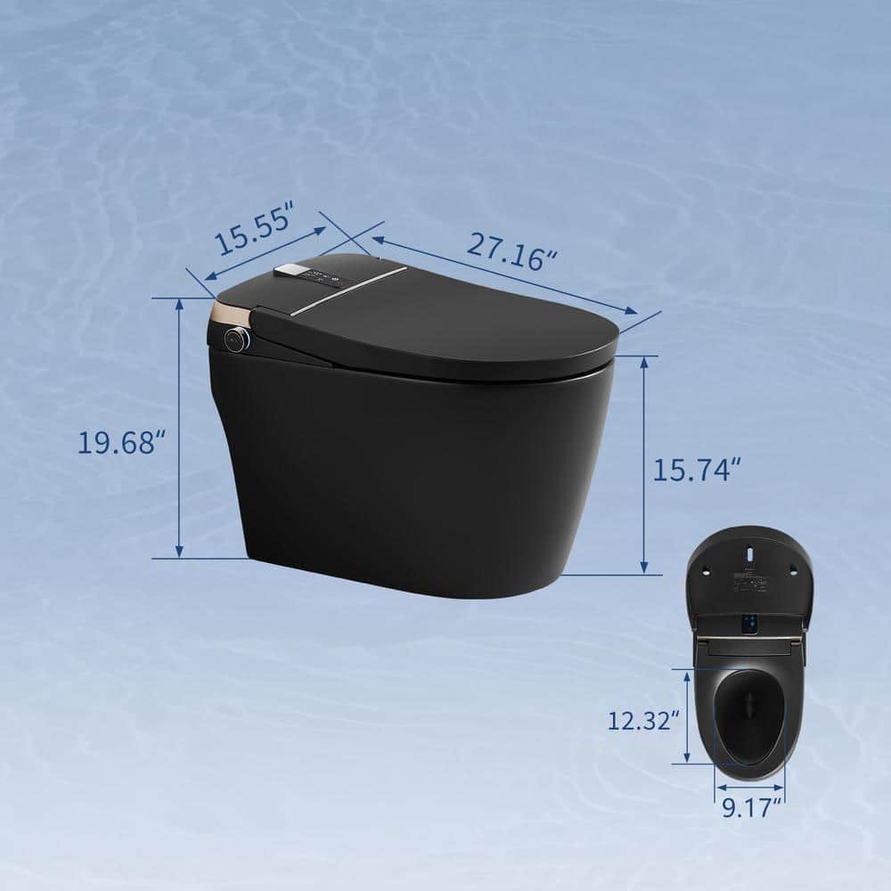 UPIKER 12 in 1-Piece 1.28 GPF Elongated Toilet in Matte Black with Heated Seat and Auto Flush - Image 8