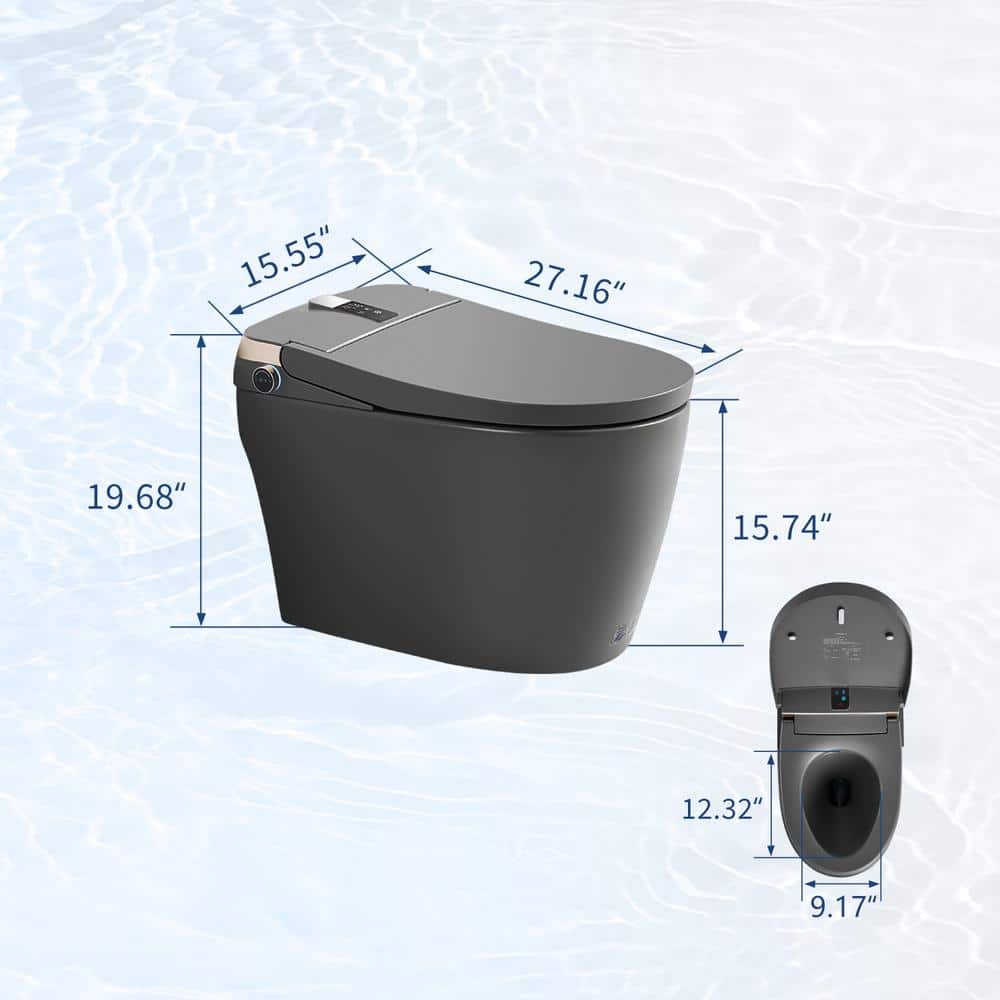 UPIKER Smart 12-in-1 Single Flush Elongated Toilet in Matte Gray with Heated Seat - Image 10