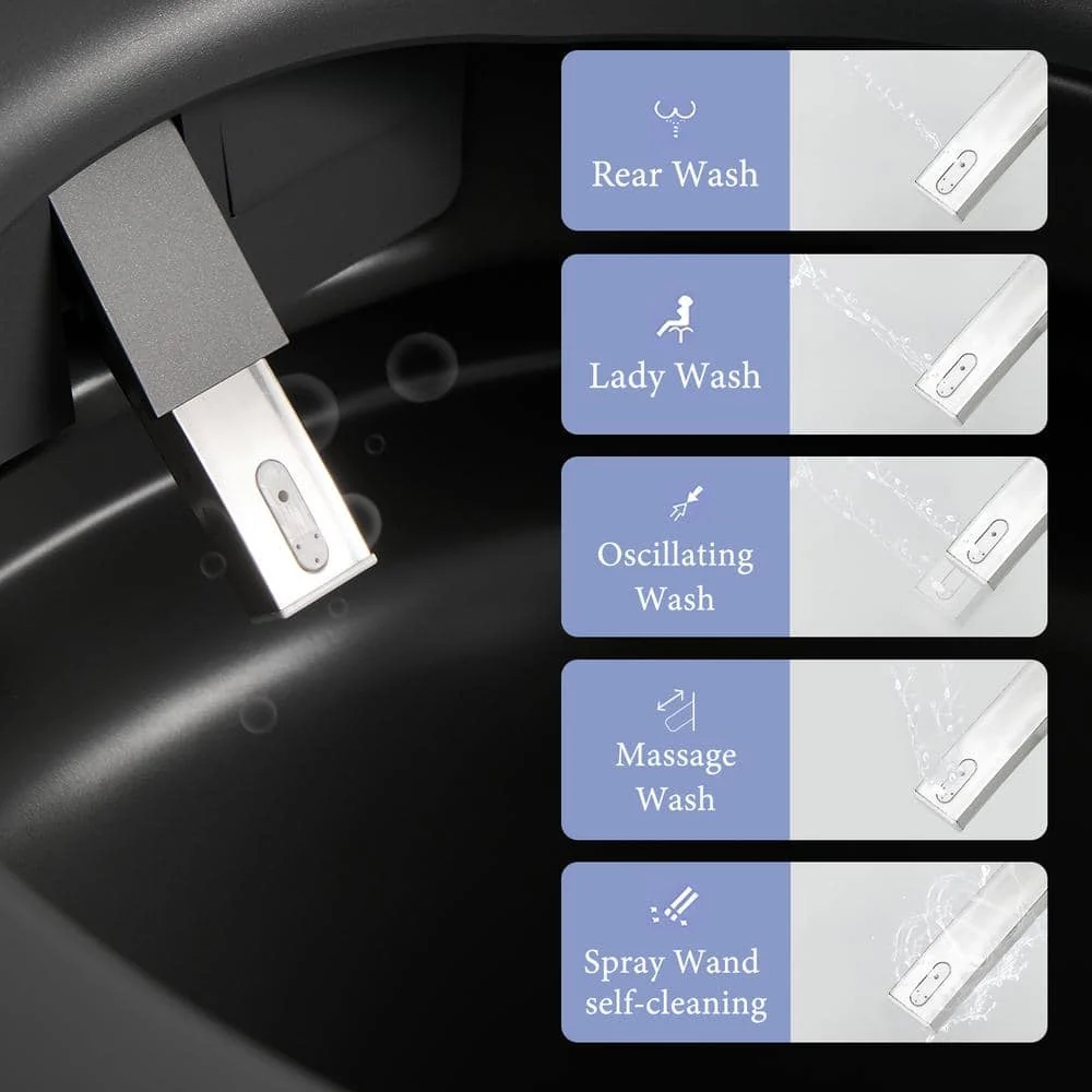 UPIKER Smart 12-in-1 Single Flush Elongated Toilet in Matte Gray with Heated Seat - Image 8