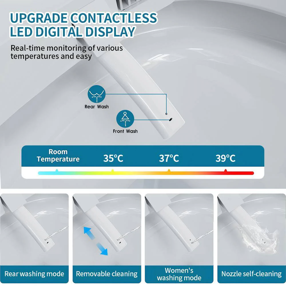 UPIKER Smart Single Flush Round Toilet with Heated Seat & Auto Functions, White - Image 4