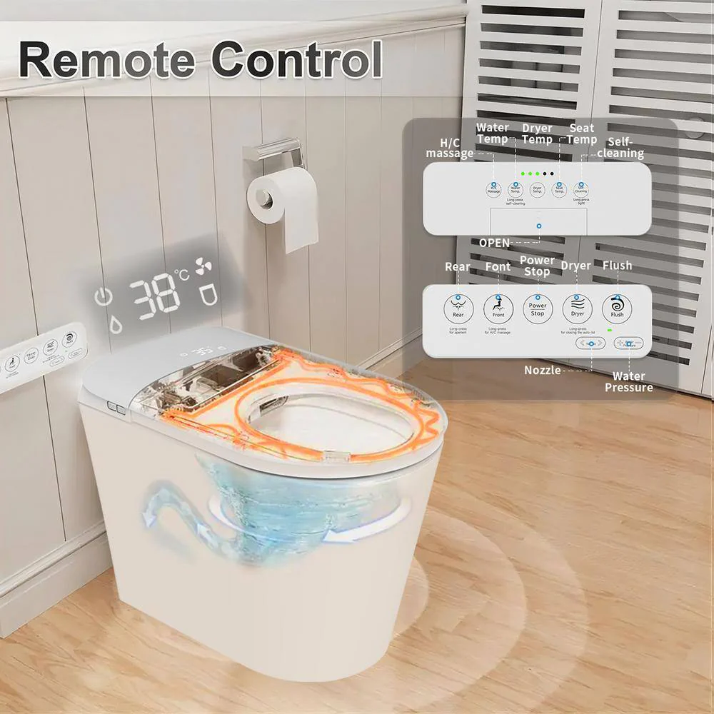 UPIKER Smart Single Flush Round Toilet with Heated Seat & Auto Functions, White - Image 6