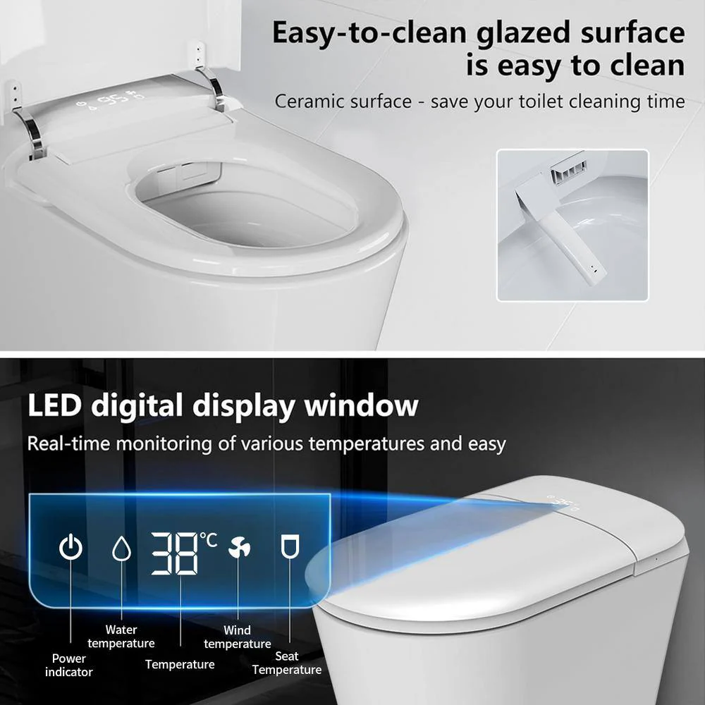 UPIKER Smart Single Flush Round Toilet with Heated Seat & Auto Functions, White - Image 7