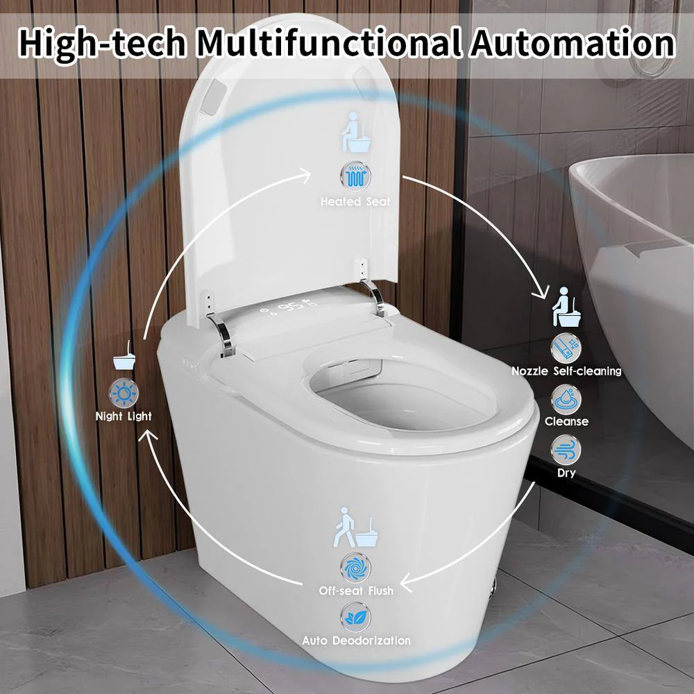 UPIKER Smart Single Flush Round Toilet with Heated Seat & Auto Functions, White - Image 8