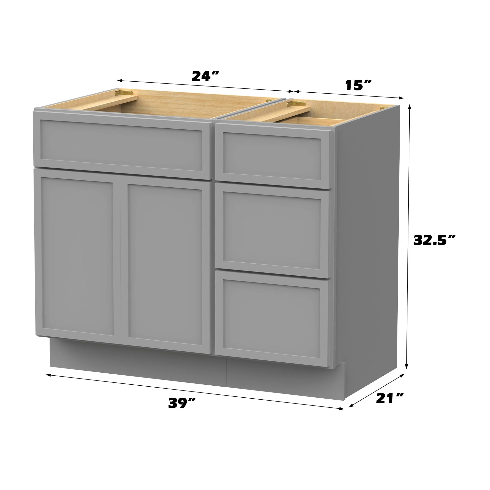 Vanity Art 15 in. W x 21 in. D x 32.5 in. H 3-Drawer Bath Vanity Cabinet Only in Brown, 39 in. Combo - Image 4