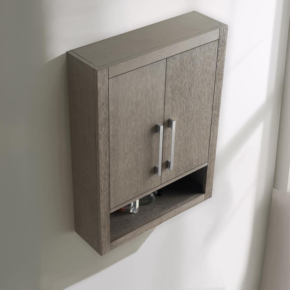 Vanity Art 24" Driftwood Gray Wall-Mounted Bathroom Storage Cabinet with Soft-Close Doors and Brushed Nickel Handles - Image 4