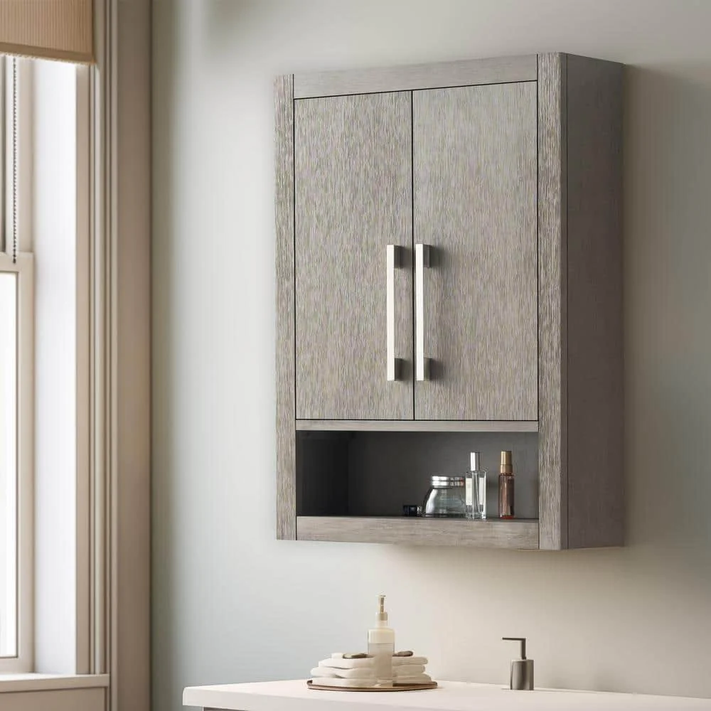 Vanity Art 24" Driftwood Gray Wall-Mounted Bathroom Storage Cabinet with Soft-Close Doors and Brushed Nickel Handles - Image 5