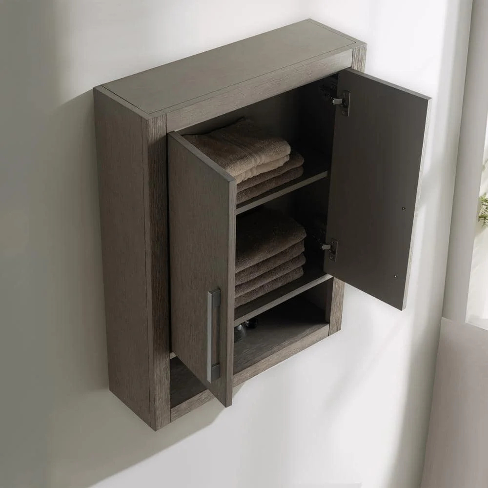 Vanity Art 24" Driftwood Gray Wall-Mounted Bathroom Storage Cabinet with Soft-Close Doors and Brushed Nickel Handles - Image 6
