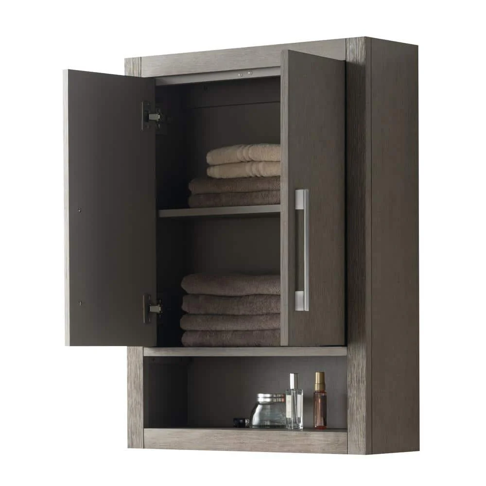 Vanity Art 24" Driftwood Gray Wall-Mounted Bathroom Storage Cabinet with Soft-Close Doors and Brushed Nickel Handles - Image 7