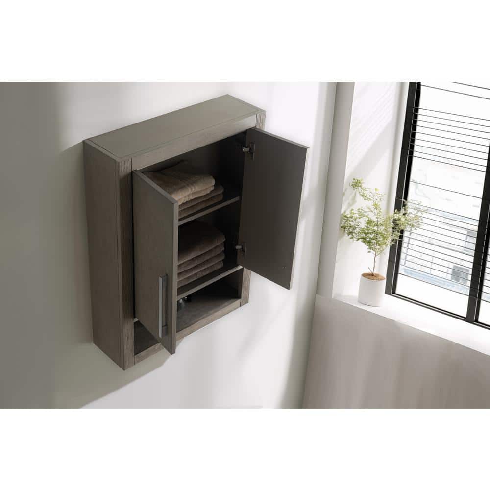 Vanity Art 24" Driftwood Gray Wall-Mounted Bathroom Storage Cabinet with Soft-Close Doors and Brushed Nickel Handles - Image 8