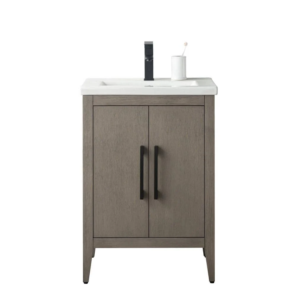 Vanity Art 24 in. W x 18.5 in. D x 34 in. H Single Sink Bathroom Vanity Cabinet in Driftwood Gray with White Ceramic Top