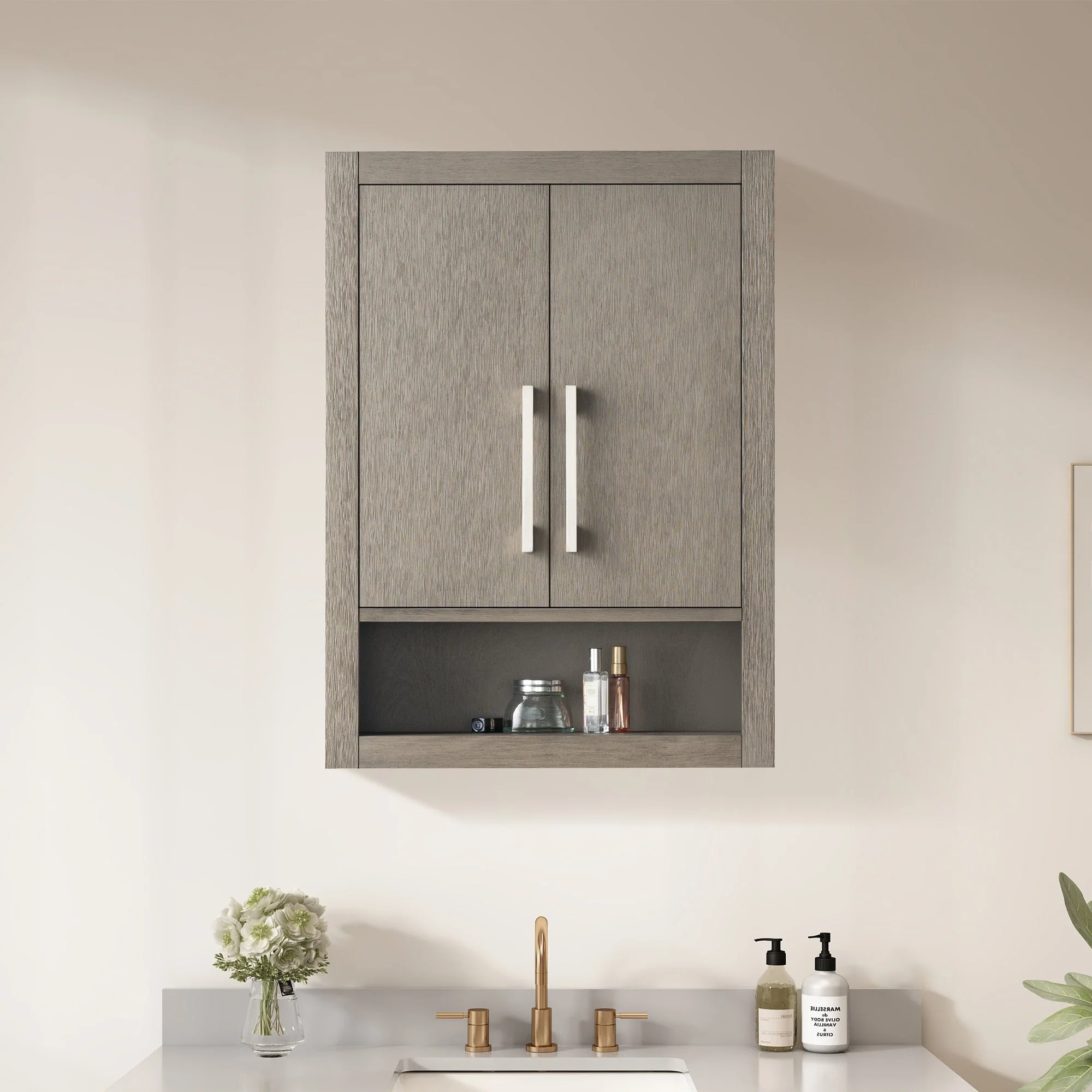 Vanity Art 24 in. W x 8 in. D x 33 in. H Bathroom Storage Wall Cabinet in Driftwood Gray - Image 3