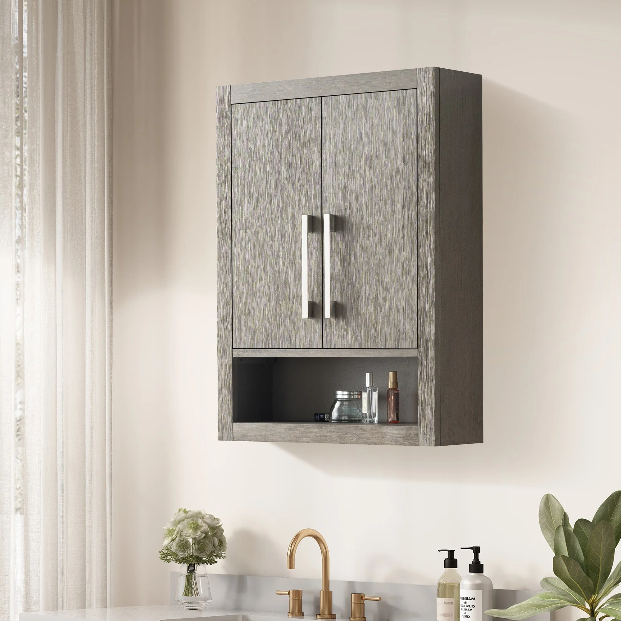 Vanity Art 24 in. W x 8 in. D x 33 in. H Bathroom Storage Wall Cabinet in Driftwood Gray - Image 4