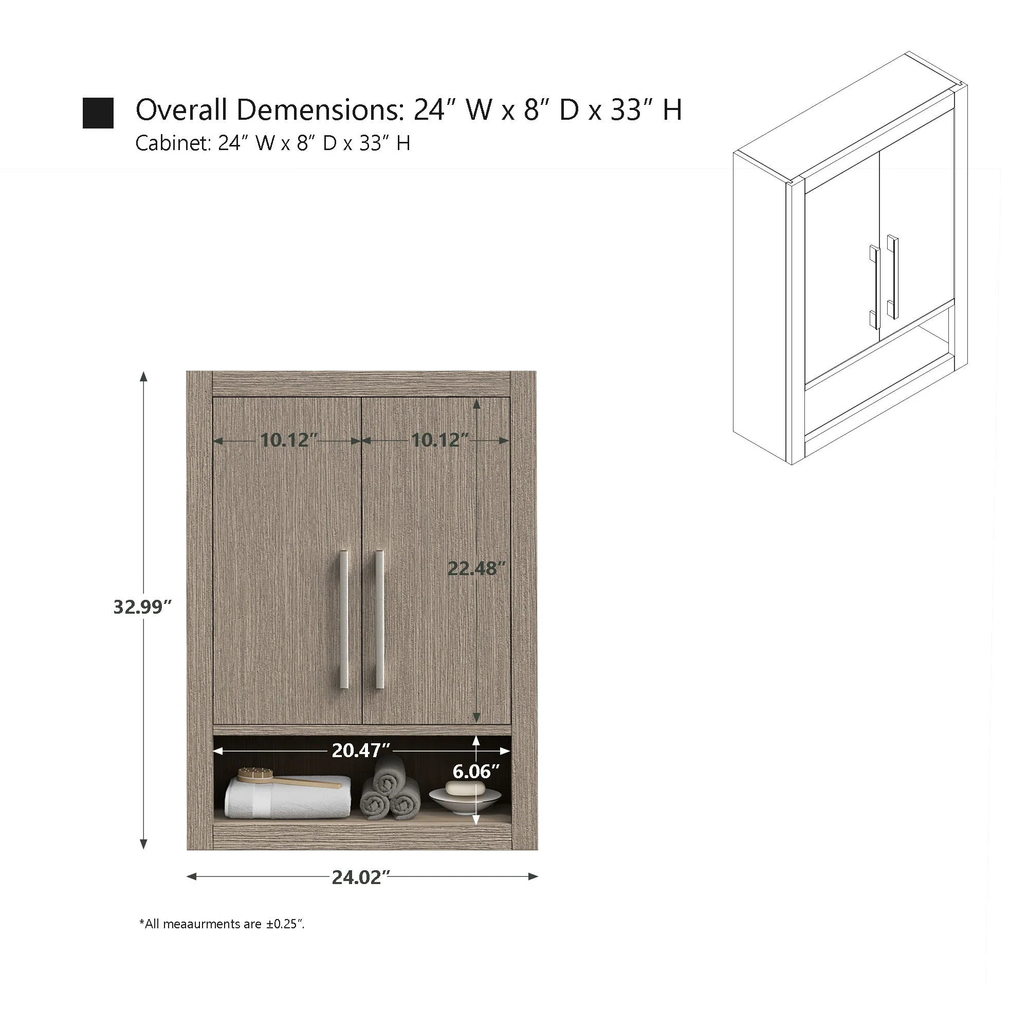 Vanity Art 24 in. W x 8 in. D x 33 in. H Bathroom Storage Wall Cabinet in Driftwood Gray - Image 7