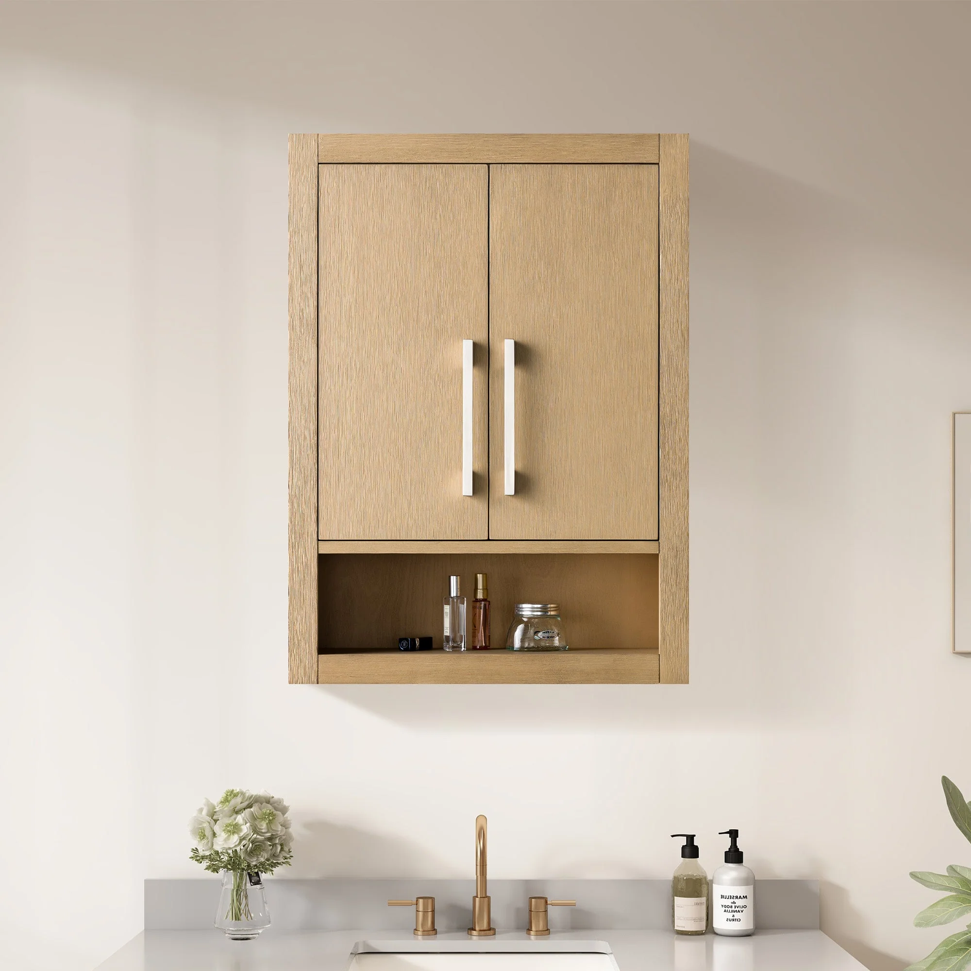 Vanity Art 24 in. W x 8 in. D x 33 in. H Bathroom Storage Wall Cabinet in Natural Oak (Golden Brushed) - Image 3