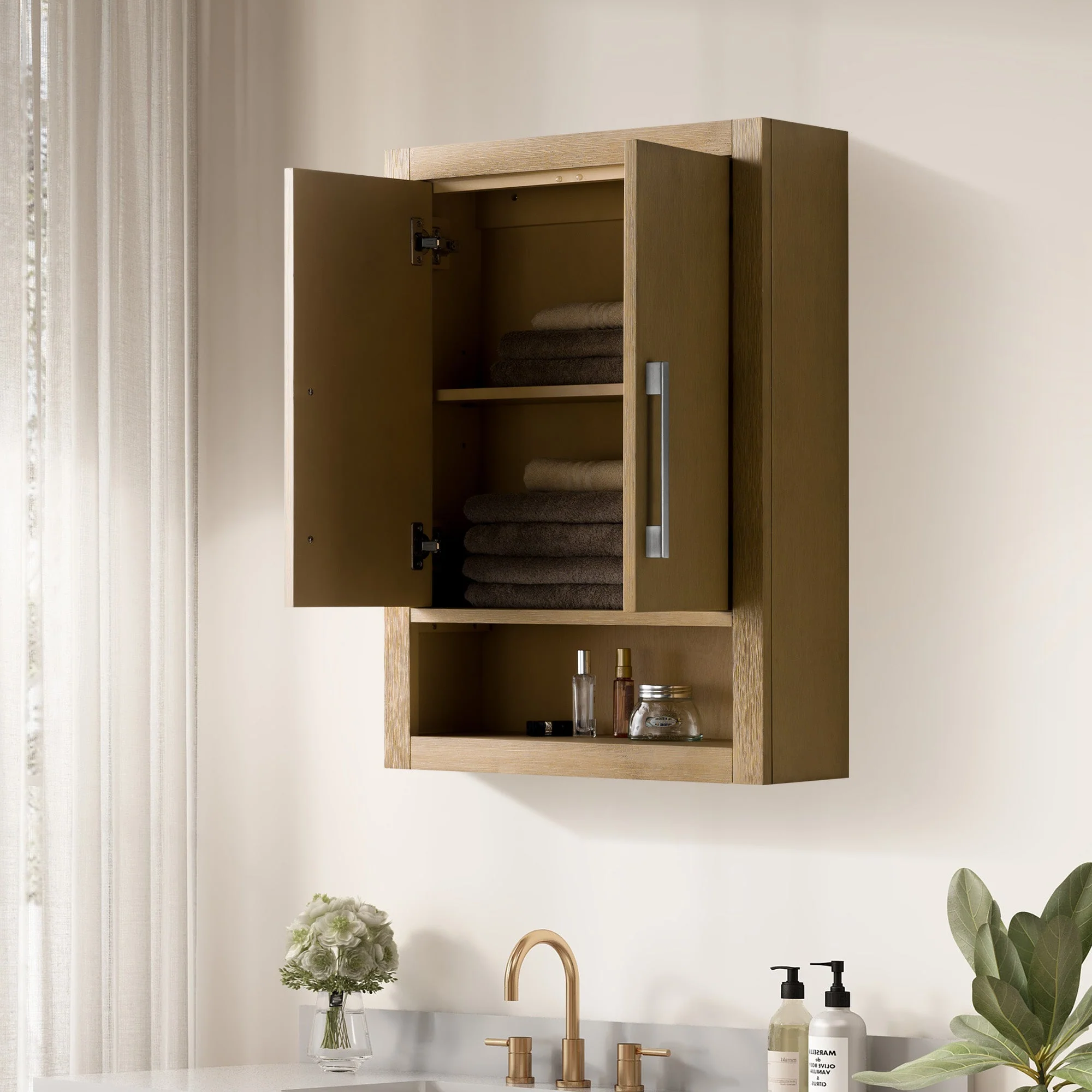 Vanity Art 24 in. W x 8 in. D x 33 in. H Bathroom Storage Wall Cabinet in Natural Oak (Golden Brushed) - Image 5