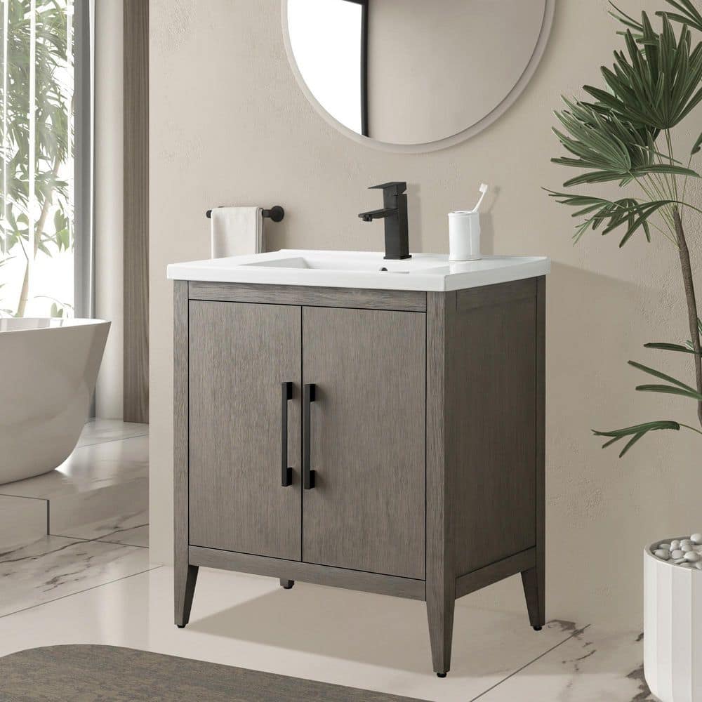 Vanity Art 30 in. W x 18.5 in. D x 34 in. H Single-Sink Bathroom Vanity Cabinet in Driftwood Gray with White Ceramic Top - Image 2