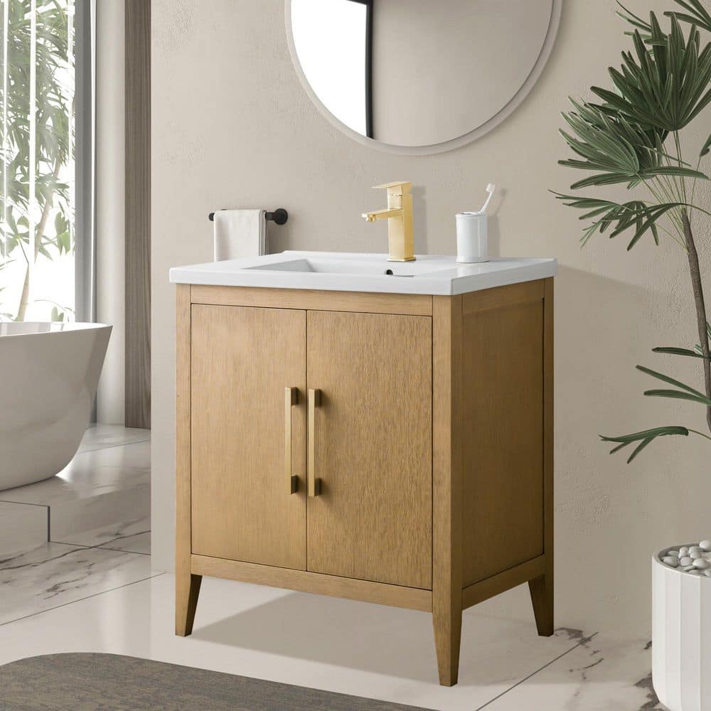 Vanity Art 30 in. W x 18.5 in. D x 34 in. H Single-Sink Bathroom Vanity Cabinet in Natural Oak with White Ceramic Top - Image 2