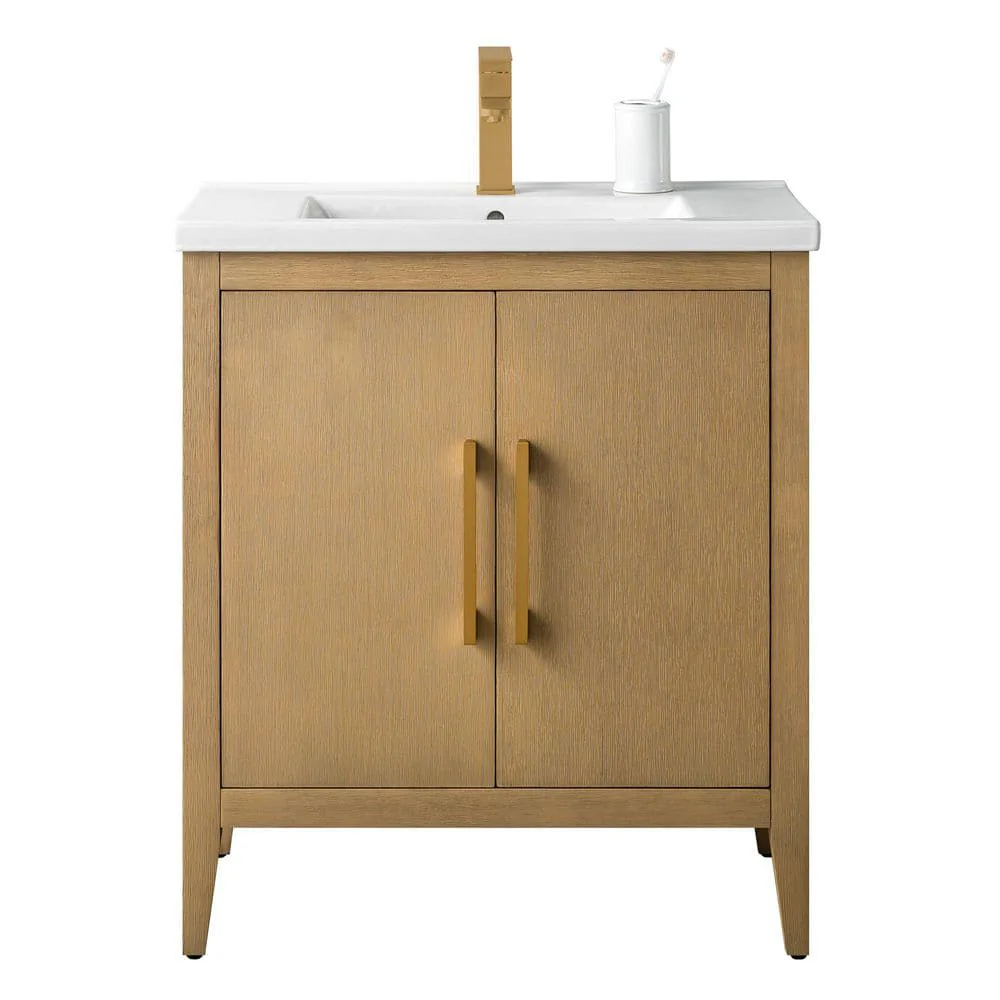 Vanity Art 30 in. W x 18.5 in. D x 34 in. H Single-Sink Bathroom Vanity Cabinet in Natural Oak with White Ceramic Top - Image 5
